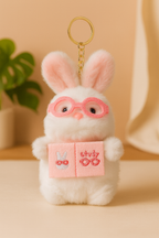 Bunny Plush Keychain with Glasses & Study Book