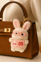 Bunny Plush Keychain with Glasses & Study Book