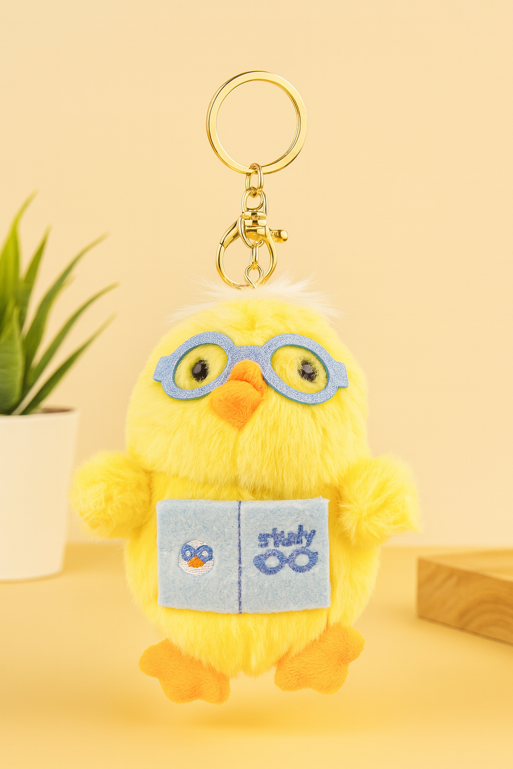 Yellow Chick Plush Keychain with Glasses