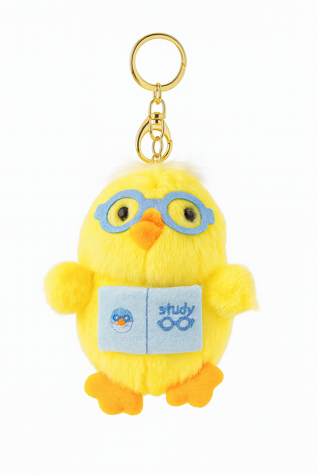 Yellow Chick Plush Keychain with Glasses
