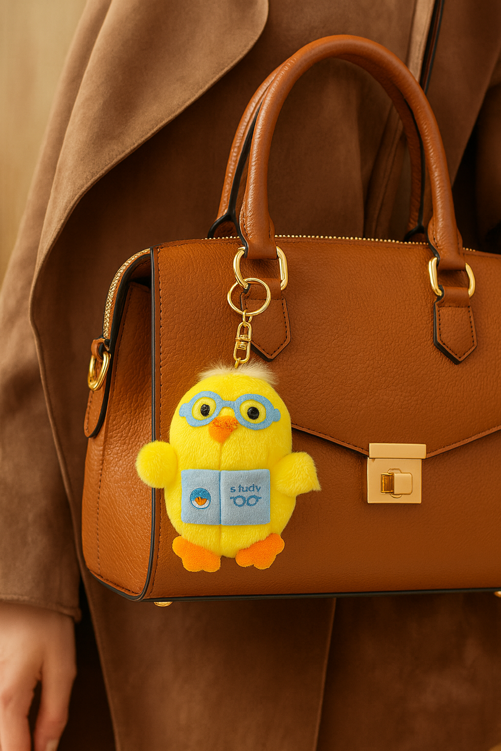 Yellow Chick Plush Keychain with Glasses