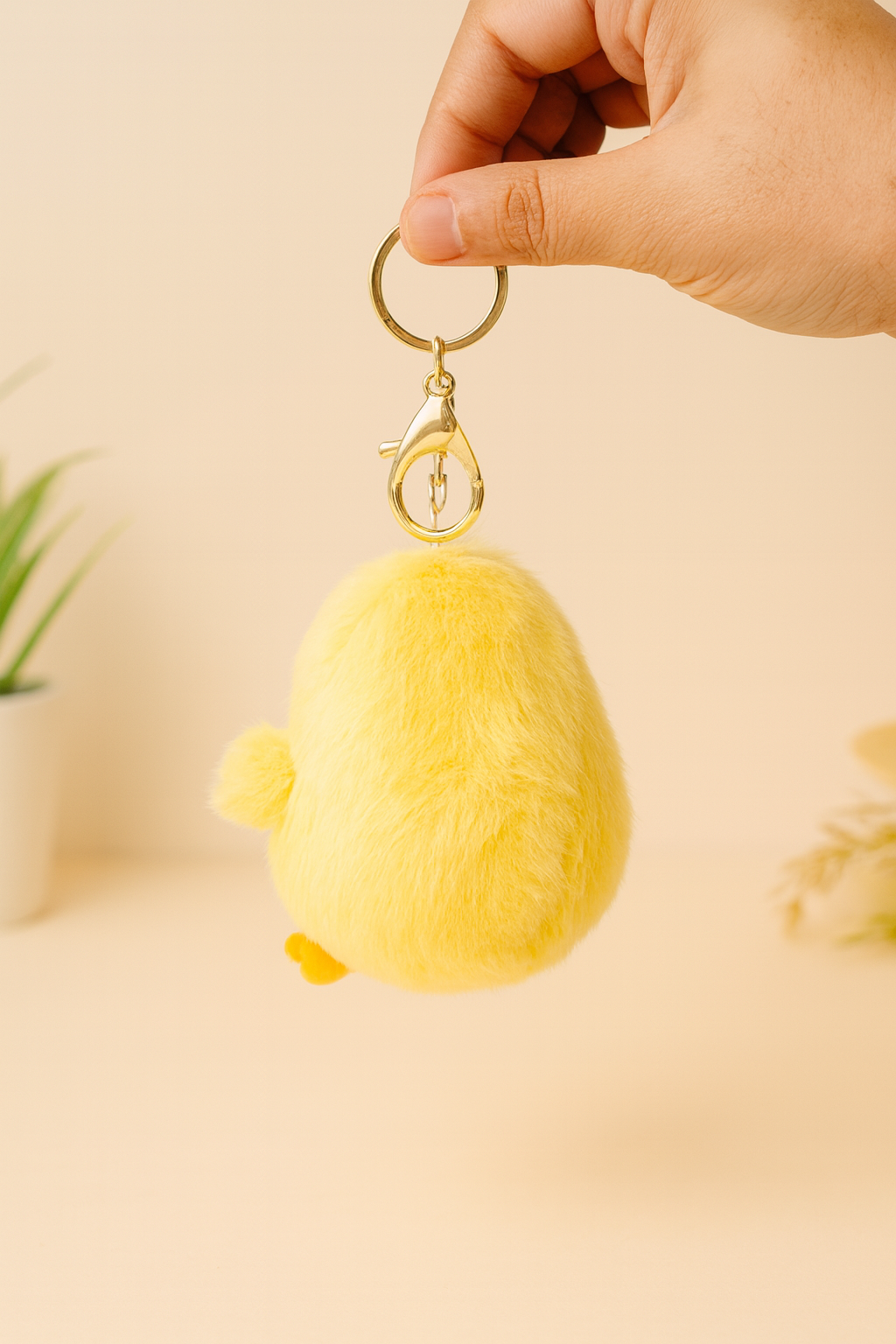 Yellow Chick Plush Keychain with Glasses
