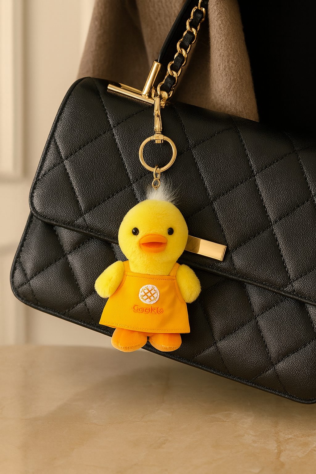 Yellow Duck Plush Keychain with apron
