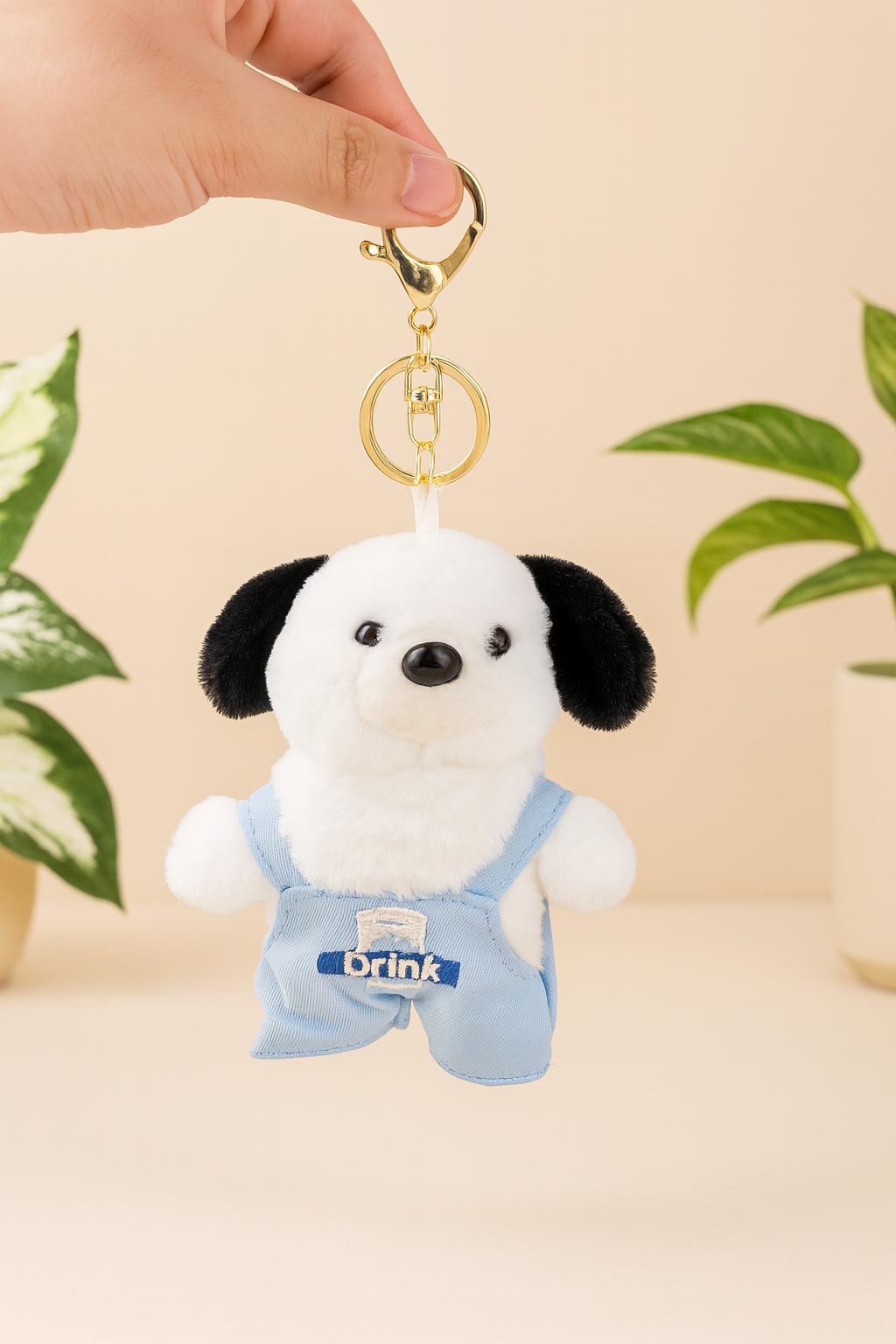 Plush Dog Keychain with Gold Clip for Bags