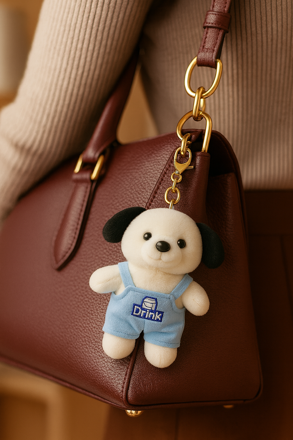 Plush Dog Keychain with Gold Clip for Bags