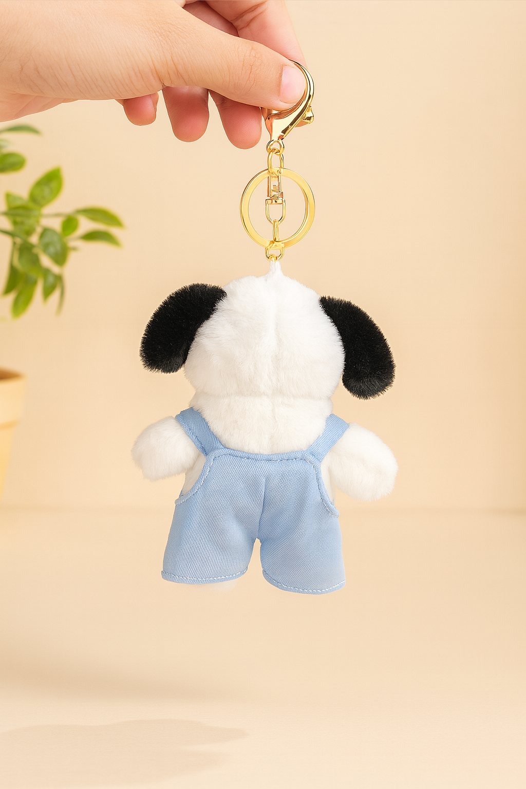 Plush Dog Keychain with Gold Clip for Bags
