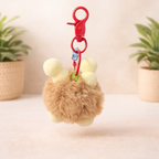 Brown Fluffy Plush Monster Keychain with Yellow Ears & Red Nose