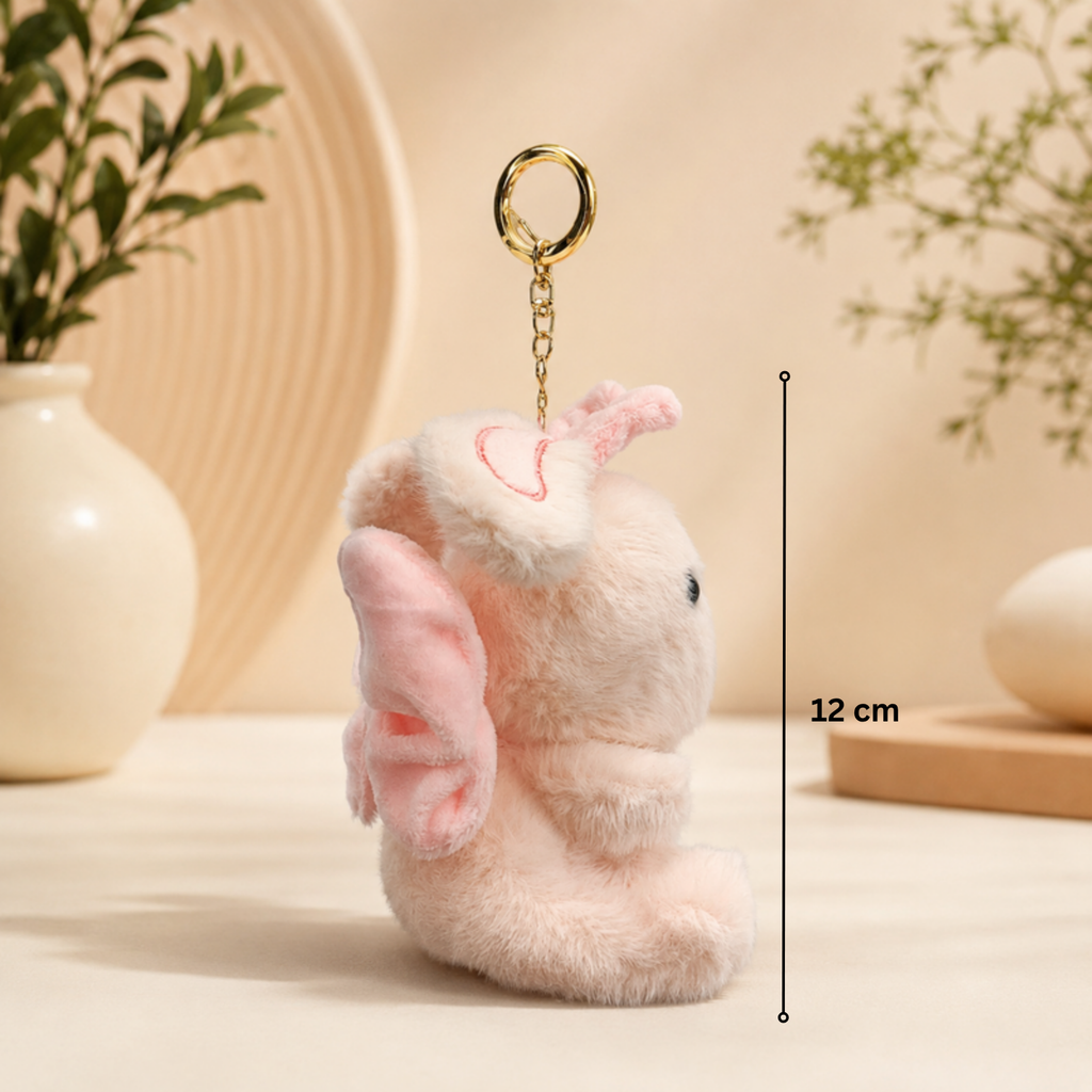 Cream Pink Bunny Plush Bag Charm with Bow & Heart Paws