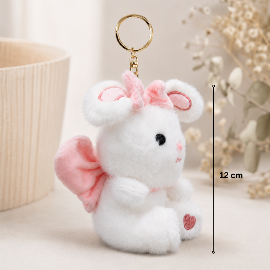 White Bunny Plush Bag Charm with Pink Bow & Heart Paws