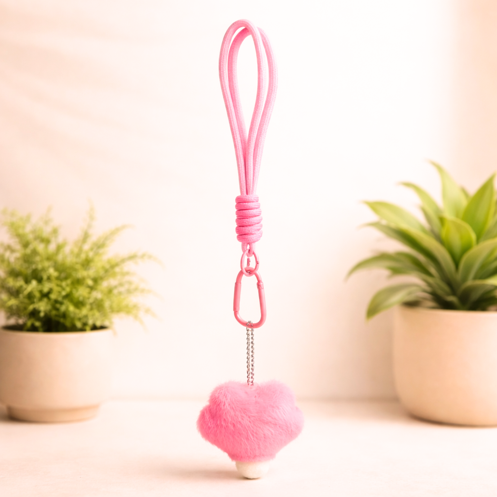 Pink Plush Paw Bag Charm with Embroidered Pads & Wrist Strap