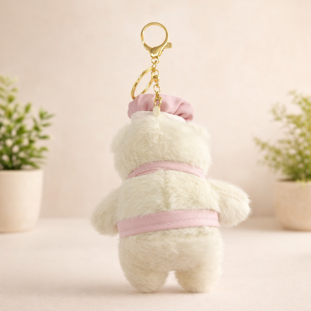 White Chef Teddy Plush Bag Charm with a “Sweet” Hat