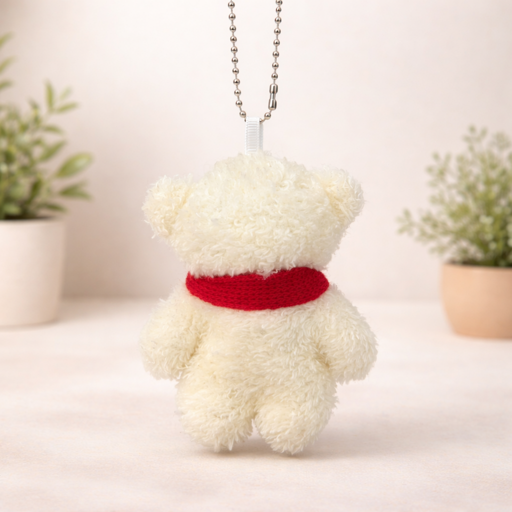 Teddy Plush Bag Charm with Knitted Scarf & Chain