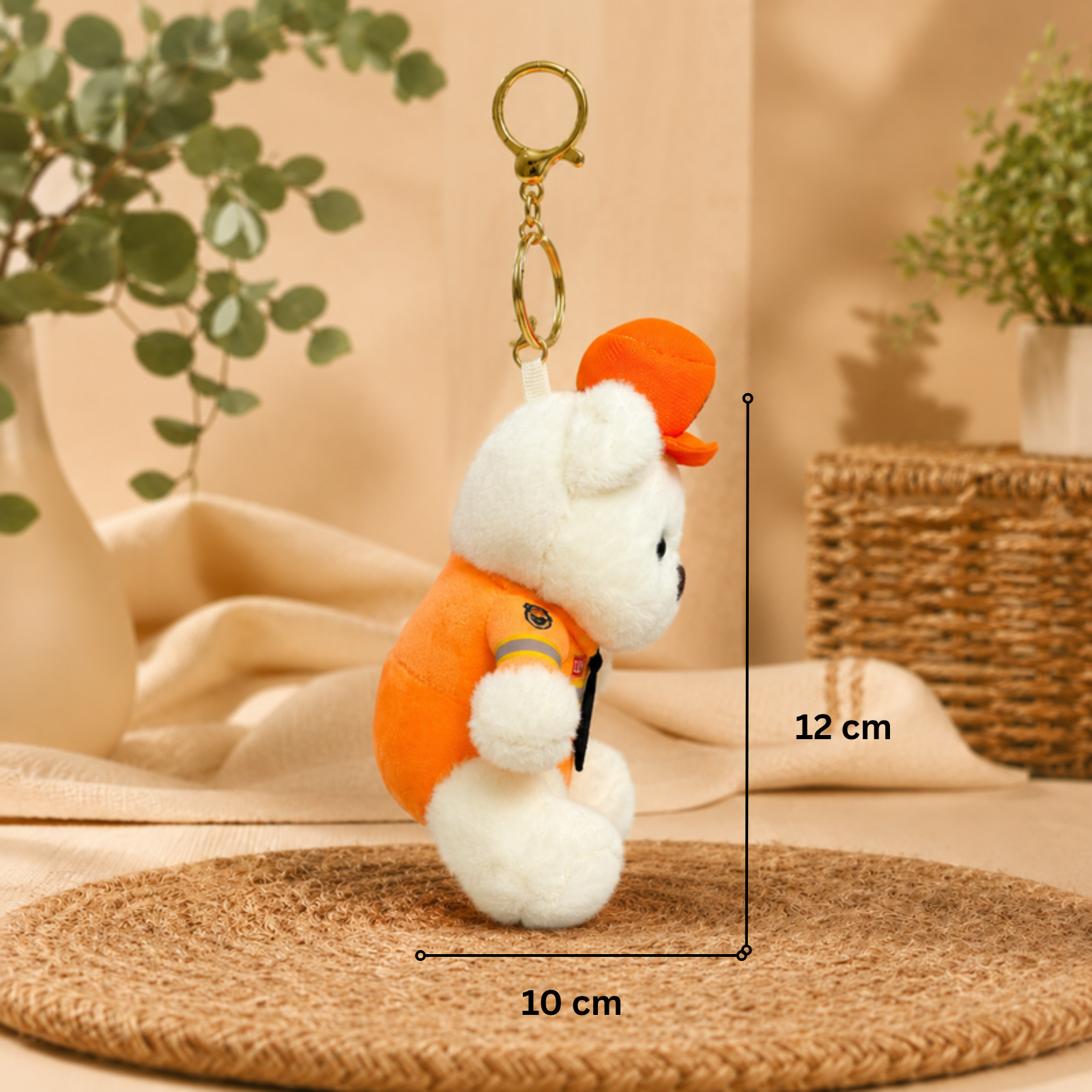 White Safety Teddy Plush Bag Charm with Orange Uniform