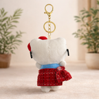 White Cat Plush Bag Charm with Glasses, Bow & Dress