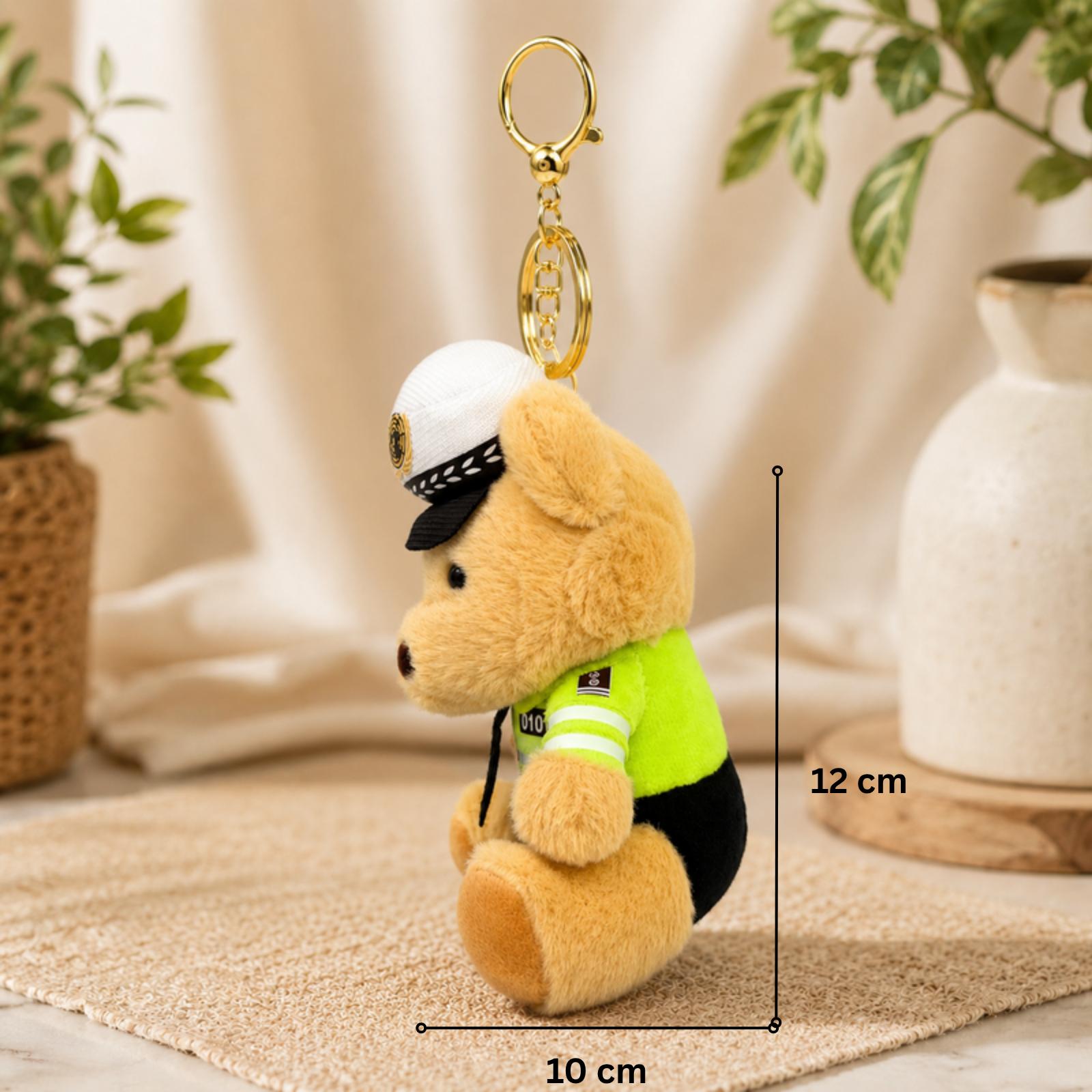 Brown Traffic Teddy Plush Bag Charm with Green Uniform