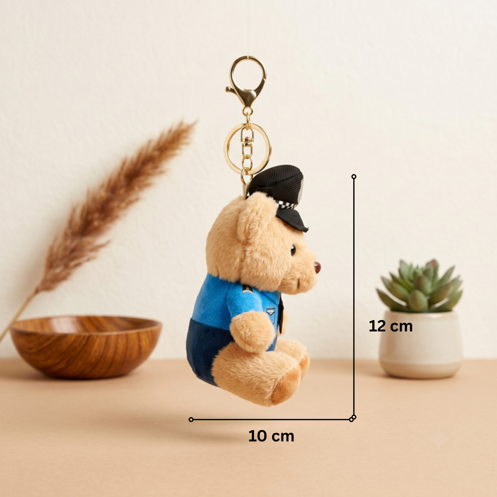Brown Police Teddy Plush Bag Charm with Blue Uniform