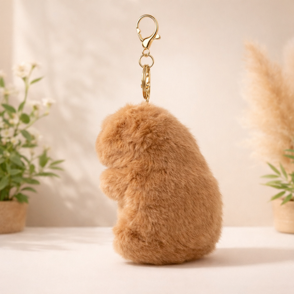 Brown Capybara Plush Bag Charm with Yellow Chick Pouch