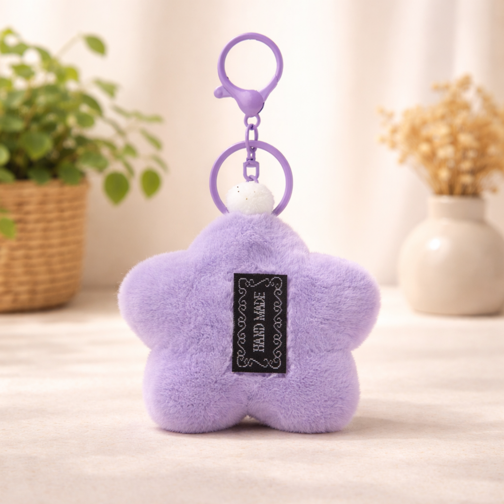 Purple Star Plush Bag Charm with Pom Pom