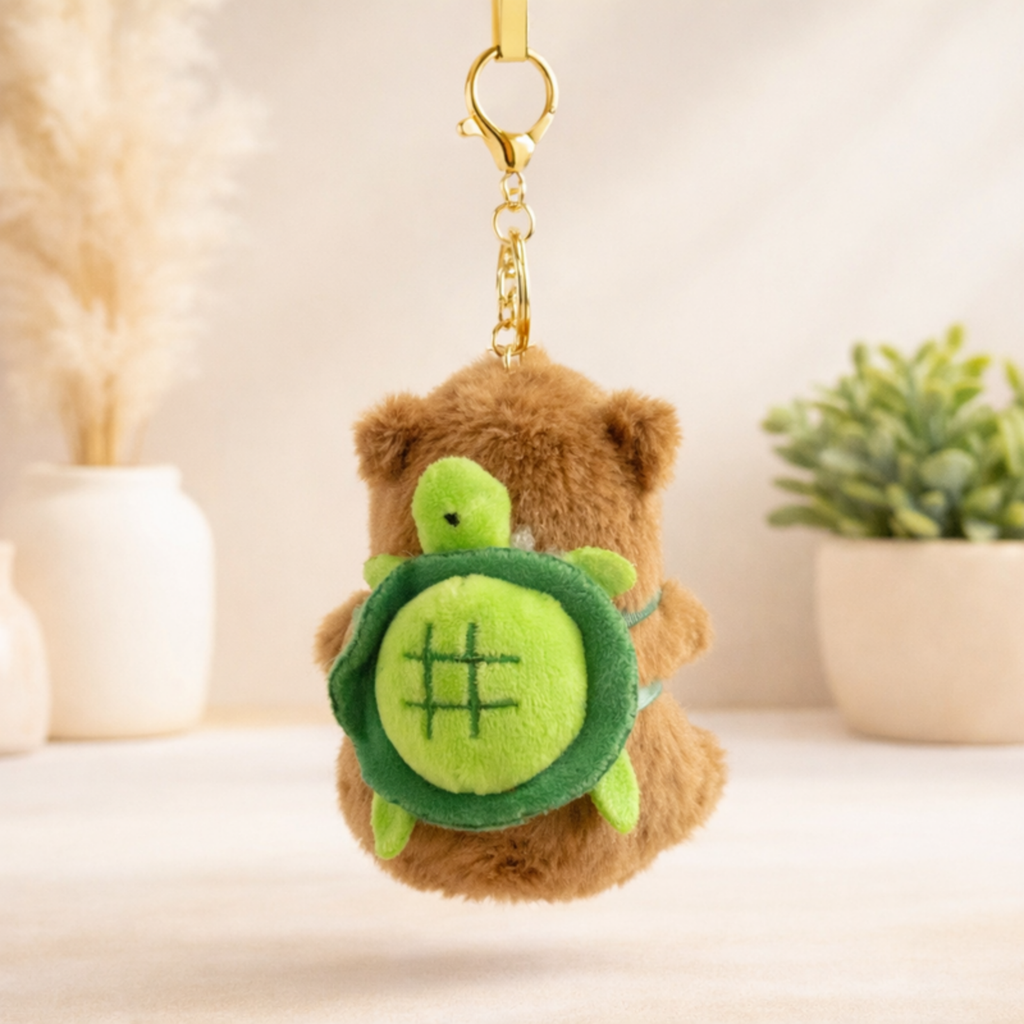 Brown Capybara Plush Bag Charm with Turtle Backpack