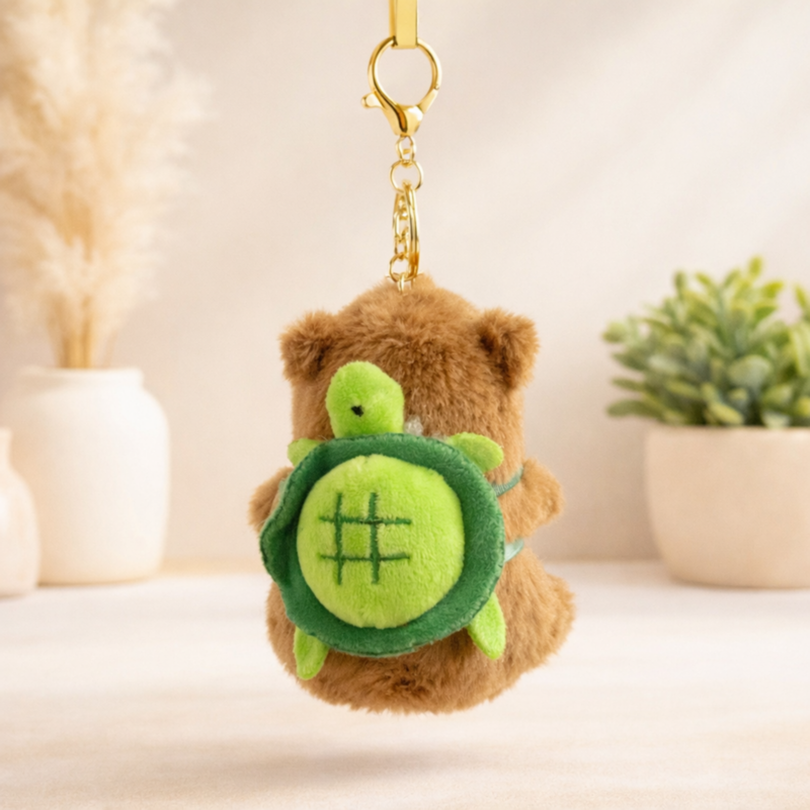 Brown Capybara Plush Bag Charm with Turtle Backpack