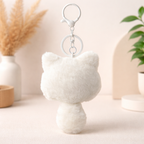 White Cat Plush Bag Charm with Blue Eyes, Pink Paws & Tail