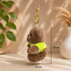 Brown Teddy Bear Plush Bag Charm with Neon Green T-Shirt