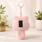 Pink Cat Plush Bag Charm with Green Eyes & Tail