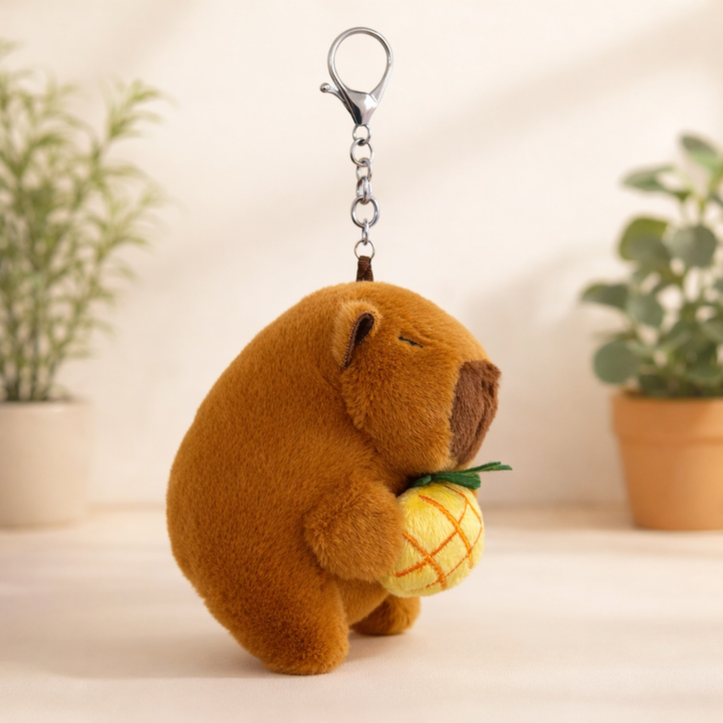 Brown Capybara Plush Bag Charm with Pineapple