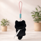 Black Cat Plush Bag Charm with Pink Bib & Red Nose
