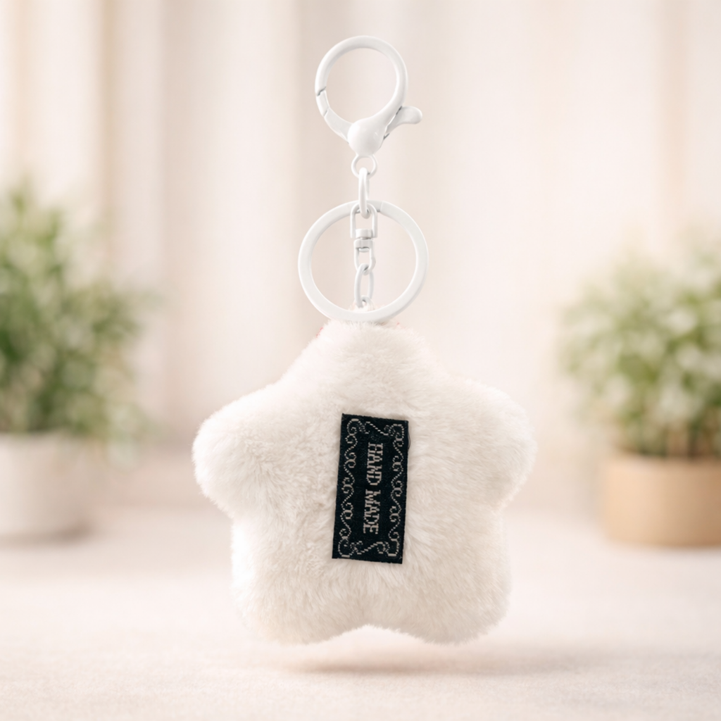 White Cat Plush Bag Charm with Red Bow