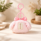 Pink White Puppy Plush Bag Charm with Polka Dot Bow