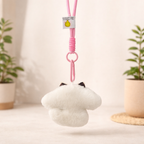 White Puppy Plush Bag Charm with Bow & Necklace Detail