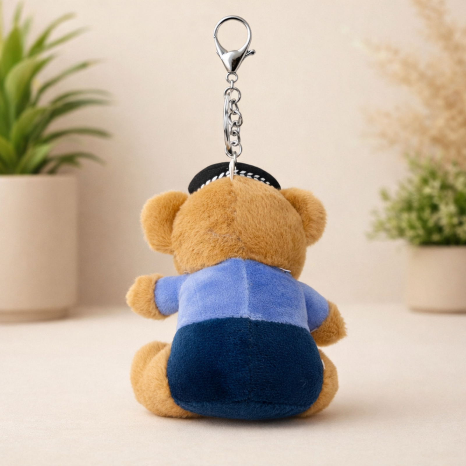 Brown Police Officer Teddy Plush Bag Charm with Crystal Paw