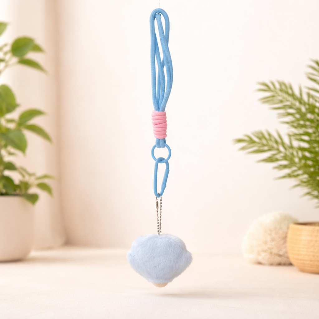 White Plush Paw Bag Charm with Blue Pads & Wrist Strap