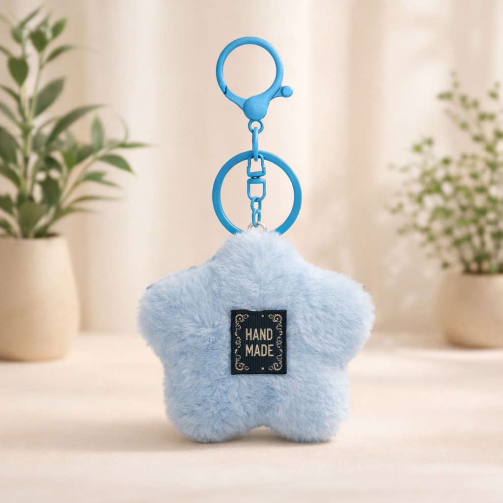Blue Star Plush Bag Charm with Blue Bow