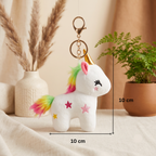 White Unicorn Plush Bag Charm with Rainbow Mane & Gold Horn