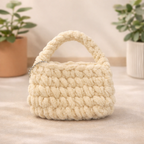 Beige Cat Plush Pouch Bag Charm with Crochet Handle