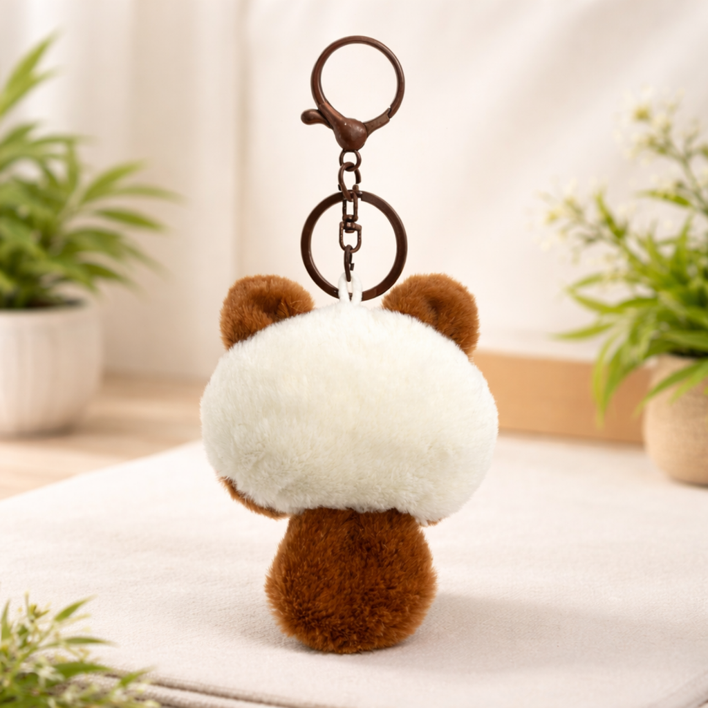 Brown & Cream Cat Plush Bag Charm with Pink Paws & Tail