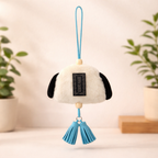 White Puppy Plush Bag Charm with Blue Strap & Tassels