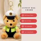 Brown Traffic Teddy Plush Bag Charm with Green Uniform