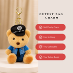 Brown Police Teddy Plush Bag Charm with Blue Uniform
