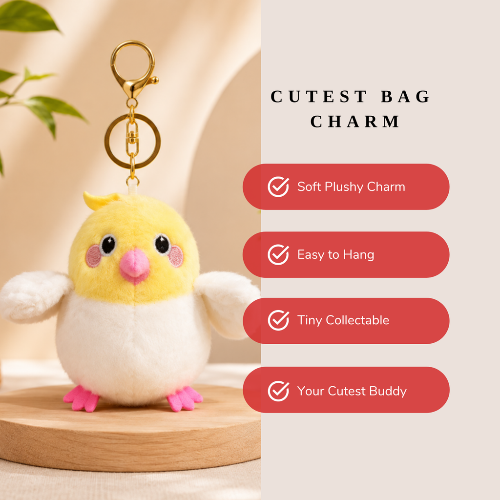Yellow Chick Plush Bag Charm with Fluffy Wings