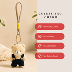 Beige Teddy Plush Keychain with Blue Overalls