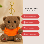 Brown Teddy Bear Plush Bag Charm with Orange T-Shirt