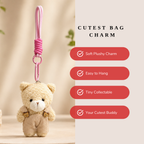 Beige Teddy Plush Keychain with Skin Overalls