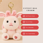 Cream Pink Bunny Plush Bag Charm with Bow & Heart Paws