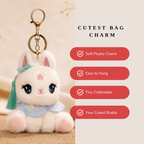 White Bunny Plush Bag Charm with Blue Cape & Tassel