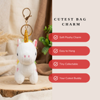 White Unicorn Plush Bag Charm with Rainbow Mane & Gold Horn