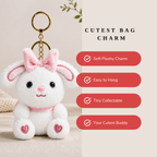 White Bunny Plush Bag Charm with Pink Bow & Heart Paws