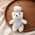 White Chef Teddy Plush Bag Charm with “Lovely” Hat & Check Apron